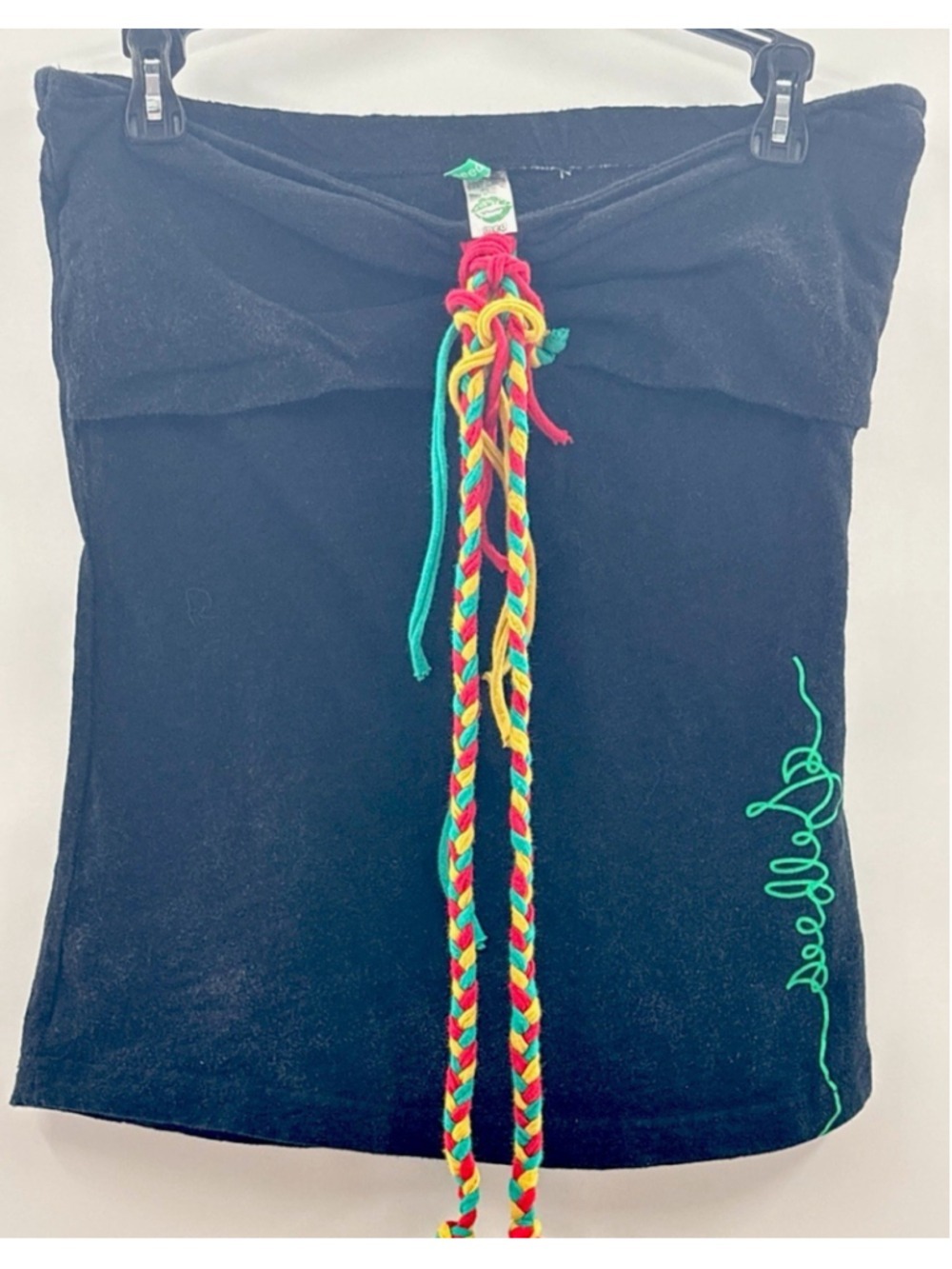 Seedless Tube Top Womens Medium Black Strapless Braided Rasta Ties Y2K Reggae